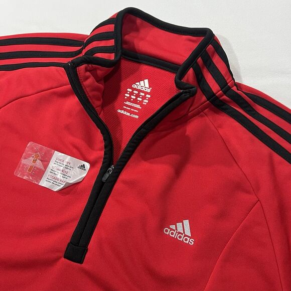 Adidas Men Pullover Red Black‎ Striped 1/4 Zip Mock Neck Performance Size Medium - Picture 1 of 8
